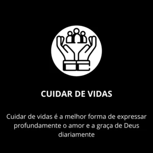 Ilustração de mãos protegendo pessoas com a mensagem cuidar de vidas expressa o amor e a graça de Deus